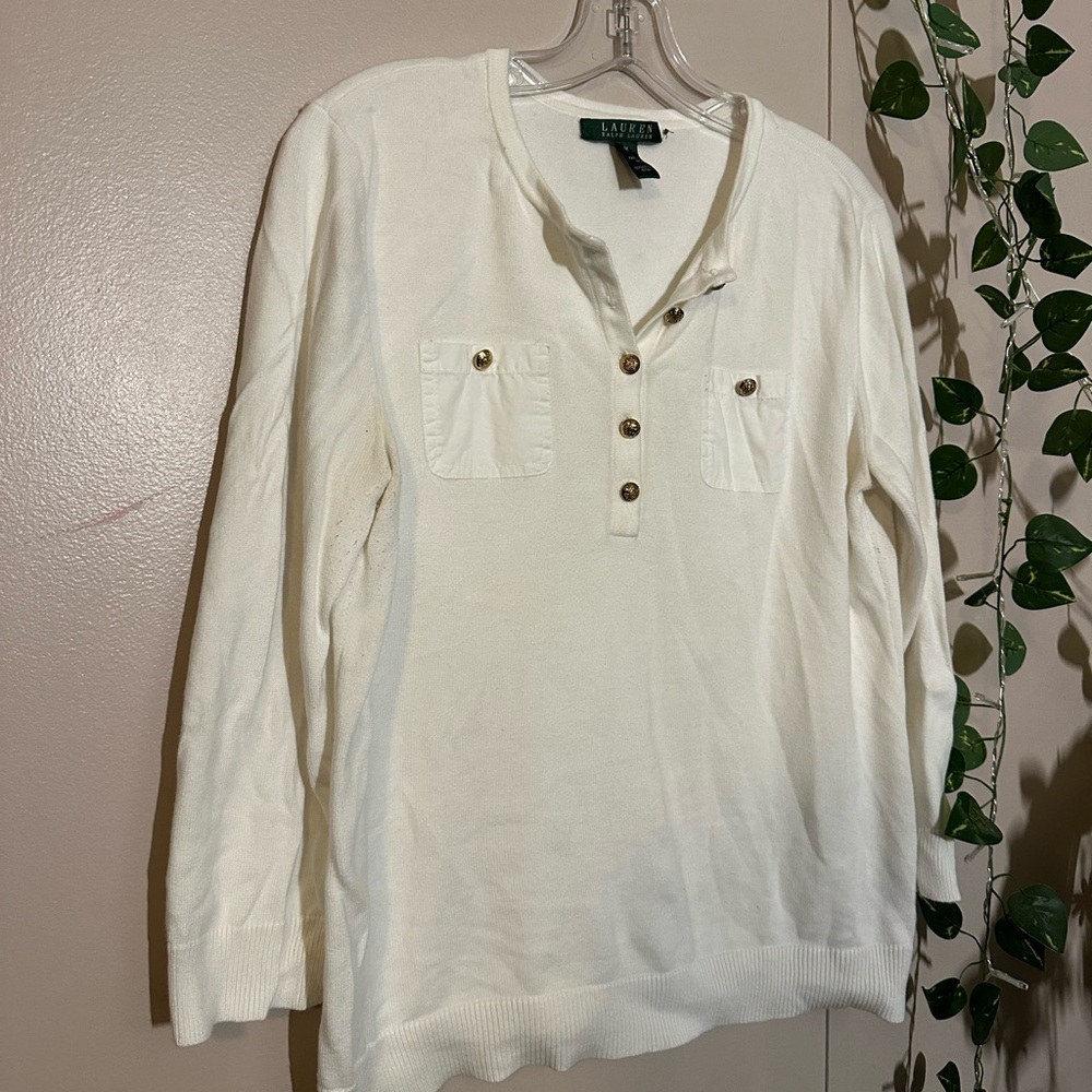 Lauren Ralph Lauren Ivory Buttoned Sweater